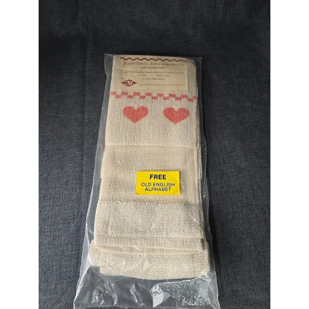 Cross Stitch Originals Heart Printed Border Terry Towel To Personalize Cottage